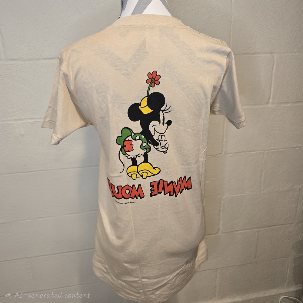 Vintage 70s Disney Minnie Mouse Double Sided Shirt Beige Single Stitch MEDIUM. - Picture 5 of 12